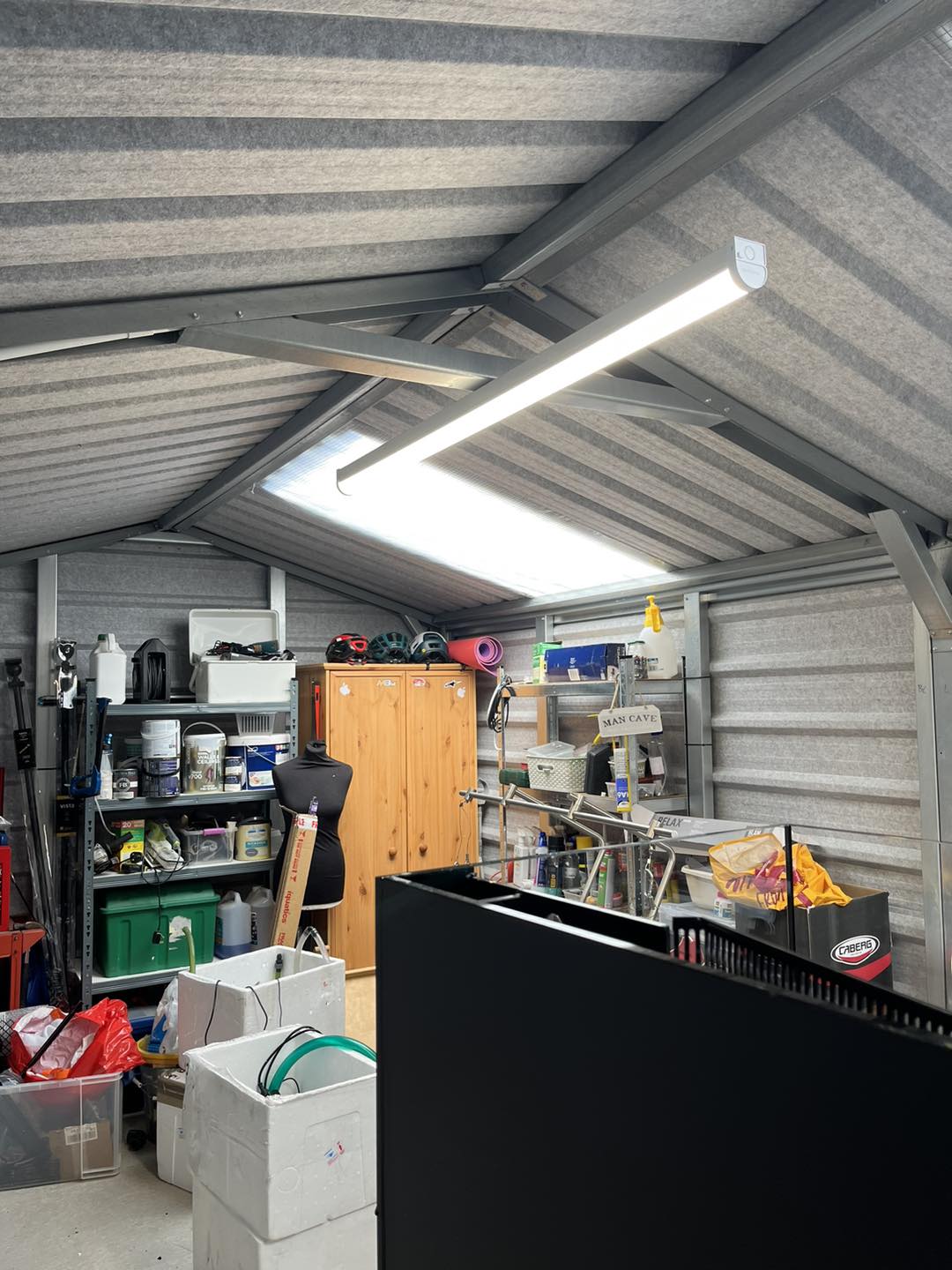 Fluorescent lighting in mental garage in Carrickfergus, County Antrim