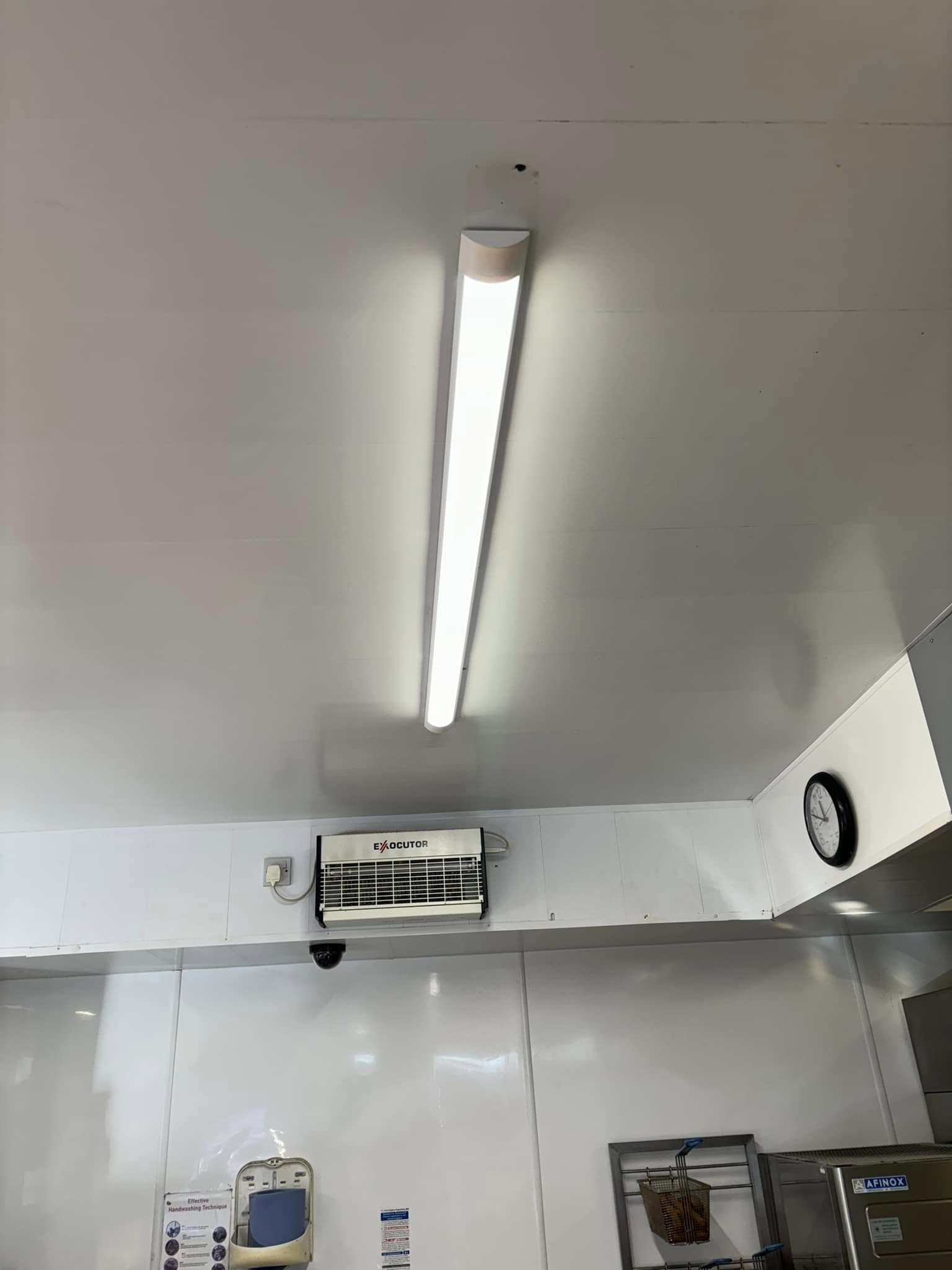 Fluorescent lighting in cafe in Carrickfergus, County Antrim