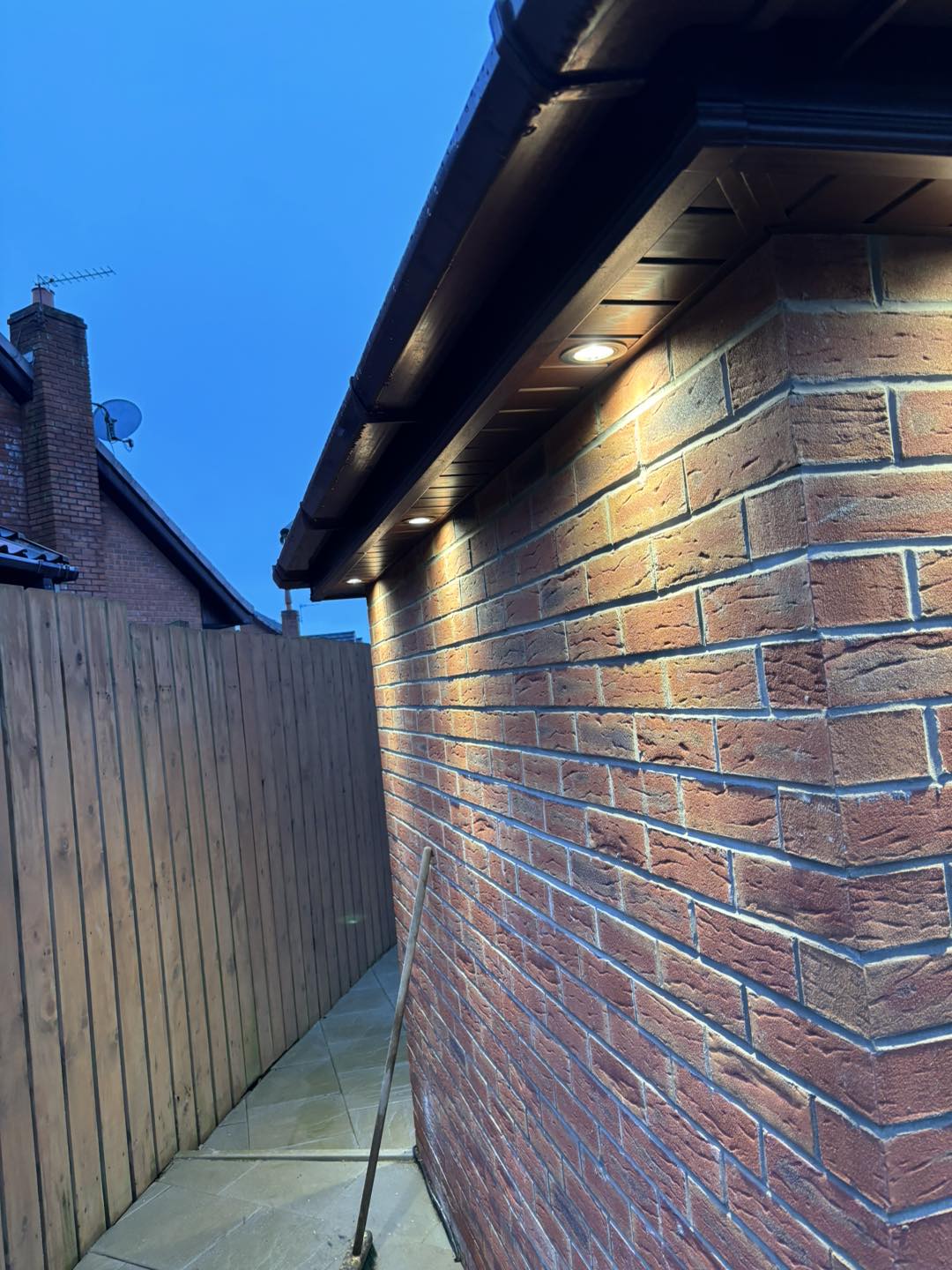 Downlights under gutters in Carrickfergus, County Antrim