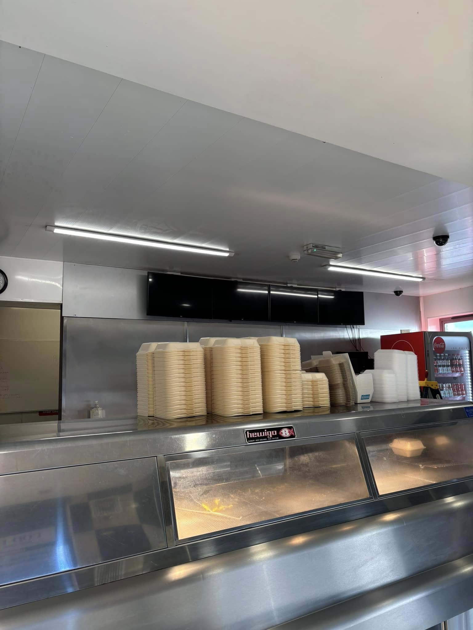 Fluorescent lighting in chippy in Carrickfergus, County Antrim